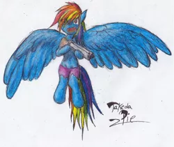 Size: 754x636 | Tagged: artist:takedapie, derpibooru import, double barreled shotgun, gun, rainbow dash, safe, shotgun, solo, weapon