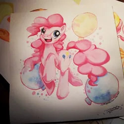 Size: 690x690 | Tagged: artist:breakingreflections, derpibooru import, pinkie pie, safe, traditional art, watercolor painting