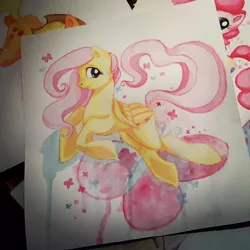 Size: 690x690 | Tagged: safe, artist:breakingreflections, derpibooru import, fluttershy, traditional art, watercolor painting