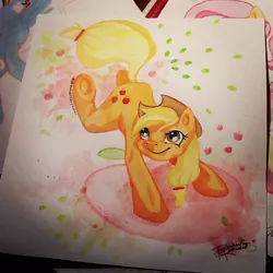 Size: 690x690 | Tagged: safe, artist:breakingreflections, derpibooru import, applejack, traditional art, watercolor painting