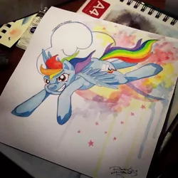 Size: 690x690 | Tagged: safe, artist:breakingreflections, derpibooru import, rainbow dash, human, irl, irl human, photo, solo, traditional art, watercolor painting