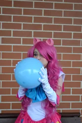 Size: 3072x4608 | Tagged: artist:breakingreflections, balloon, blowing up balloons, clothes, cosplay, crossover, derpibooru import, evening gloves, human, irl, irl human, photo, pinkie pie, safe, sailor moon, sailor scout, solo, supanova
