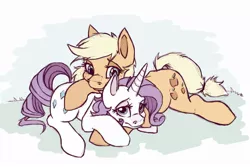 Size: 968x646 | Tagged: safe, artist:breakingreflections, derpibooru import, applejack, rarity, female, lesbian, rarijack, shipping