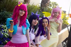 Size: 800x533 | Tagged: artist:juju-gurl, artist:melfinacosplay, artist:twinklebatcosplay, artist:yayacosplay, cosplay, derpibooru import, fluttershy, human, irl, irl human, photo, pinkie pie, rarity, safe, sukoshicon destin, twilight sparkle