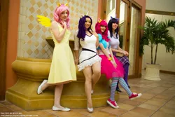 Size: 800x533 | Tagged: artist:juju-gurl, artist:twinklebatcosplay, artist:vampirate777, artist:yayacosplay, cosplay, derpibooru import, fluttershy, human, irl, irl human, photo, pinkie pie, rarity, safe, sukoshicon destin, twilight sparkle