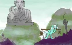 Size: 1024x640 | Tagged: artist:fanma, buddha, buddhism, derpibooru import, lyra heartstrings, manji, monk, religion, safe, training