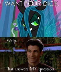 Size: 978x1146 | Tagged: babylon 5, crack shipping, crossover, derpibooru import, edit, give her the dick, image macro, meme, mordechrys, mr morden, offscreen character, queen chrysalis, suggestive, text, vulgar, what do you want