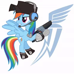 Size: 894x894 | Tagged: dead source, safe, artist:hobofortress, derpibooru import, rainbow dash, pegasus, pony, cutie mark background, female, mare, rainbow scout, scout, solo, team fortress 2