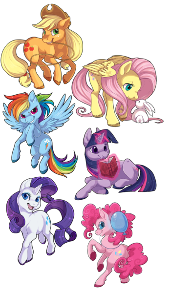 Size: 800x1378 | Tagged: applejack, artist:kaceymeg, balloon, book, derpibooru import, fluttershy, lasso, magic, mane six, pinkie pie, rabbit, rainbow dash, rarity, safe, twilight sparkle