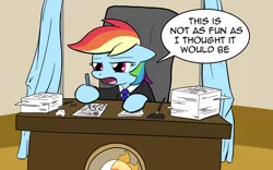 Size: 1280x798 | Tagged: artist:whatsapokemon, derpibooru import, government, paperwork, politics, prime minister, rainbow dash, safe, solo