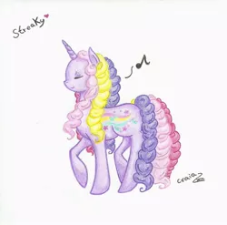 Size: 972x962 | Tagged: safe, artist:craiawings, derpibooru import, streaky, g1, rainbow curl pony, solo, traditional art
