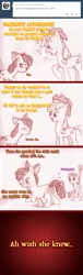 Size: 792x2605 | Tagged: apple bloom, applejack, applejack is a spankaholic, artist:jaxonian, ask fapplebloom, derpibooru import, implied foalcon, plot, spanking, suggestive, sweetie belle, tumblr