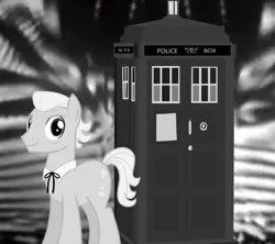 Size: 598x532 | Tagged: black and white, doctor who, doctor whooves, first doctor, grayscale, monochrome, ponified, safe, solo, tardis, time turner, time vortex, william hartnell