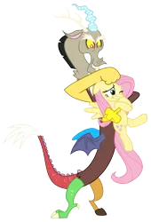 Size: 3393x5000 | Tagged: safe, artist:synch-anon, artist:twiforce, derpibooru import, discord, fluttershy, absurd resolution, noogie, simple background, transparent background, vector