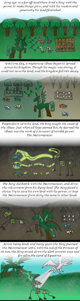 Size: 400x1499 | Tagged: safe, artist:wryte, derpibooru import, oc, unofficial characters only, alicorn, pony, alicorn oc, comic, dark magic, everfree forest, history, legend, magic, necromancer, necromancy, newbie artist training grounds, princess celsetia, skeleton