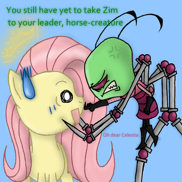 Size: 692x692 | Tagged: artist:kristoonzartist76, crossover, derpibooru import, fluttershy, invader zim, safe, zim