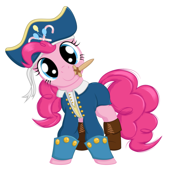 Size: 1024x1024 | Tagged: safe, artist:ohemo, derpibooru import, pinkie pie, earth pony, pony, clothes, cosplay, costume, hilarious in hindsight, mouth hold, pinkie pirate, pirate, pirate pinkie pie, simple background, solo, transparent background, wooden sword