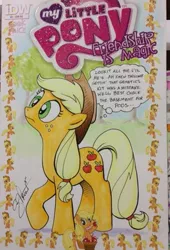 Size: 387x568 | Tagged: andy you magnificent bastard, applejack, artist:andypriceart, clone, derpibooru import, fourth wall, invasion of the body snatchers, mini me, photo, pod, safe, traditional art