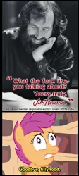 Size: 358x801 | Tagged: carpet diem, derpibooru import, forced meme, goodbye fillyhood, gravity falls, jim henson, meme, reaction image, safe, scootaloo, the cube, the muppets, vulgar