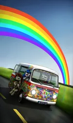 Size: 1800x3000 | Tagged: artist:nbd-four, car, derpibooru import, guitar, hippie van, microbus, oc, rainbow, safe, van, vinyl scratch, volkswagen, volkswagen transporter, volkswagen type 2