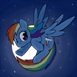 Size: 1920x1920 | Tagged: safe, artist:inkwel-mlp, derpibooru import, rainbow dash, backlighting, flying, moon, solo