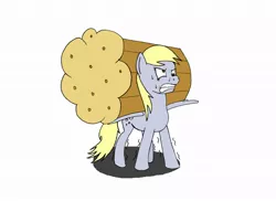 Size: 1024x744 | Tagged: safe, artist:alloco, derpibooru import, derpy hooves, pegasus, pony, female, giant muffin, mare, muffin, simple background, solo, white background