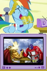 Size: 564x848 | Tagged: arm wrestling, derpibooru import, exploitable meme, fangasm, fangirl, god-emperor of mankind, meme, obligatory pony, optimus prime, rainbow dash, safe, transformers, tv meme, warhammer 30k, warhammer 40k, warhammer (game)