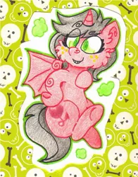 Size: 588x749 | Tagged: safe, artist:codtier, derpibooru import, oc, oc:wicked heart, unofficial characters only, bat pony, pony, fluffy, solo