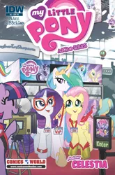 Size: 1054x1600 | Tagged: safe, artist:tonyfleecs, derpibooru import, idw, fluttershy, princess celestia, rarity, twilight sparkle, twilight sparkle (alicorn), alicorn, pony, comic cover, con, cover, female, mare