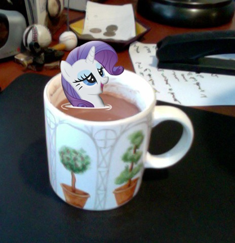 Size: 464x479 | Tagged: safe, derpibooru import, rarity, pony, cup, cup of pony, drink, hot chocolate, irl, marshmallow, micro, mug, photo, ponies in real life, rarity is a marshmallow, relaxing, solo