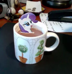 Size: 464x479 | Tagged: safe, derpibooru import, rarity, pony, cup, cup of pony, drink, hot chocolate, irl, marshmallow, micro, mug, photo, ponies in real life, rarity is a marshmallow, relaxing, solo