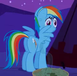 Size: 458x455 | Tagged: safe, derpibooru import, screencap, rainbow dash, pony, over a barrel, cropped, female, great moments in animation, mare, plot, smear frame, solo, u wot m8, wat