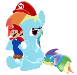 Size: 611x592 | Tagged: safe, artist:icepony64, derpibooru import, rainbow dash, 3d, gmod, hat, mario, simple background, solo, super mario bros., transparent background