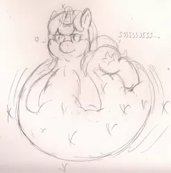 Size: 1226x1246 | Tagged: artist:watertimdragon, derpibooru import, inflation, magic, monochrome, oc, oc:jester bells, safe, sequence, solo, traditional art, unofficial characters only