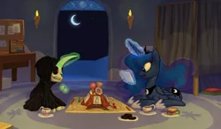 Size: 1284x750 | Tagged: artist:carnifex, board game, candy mountain, derpibooru import, discworld, moon, mort, mort takes a holiday, night, oc, princess luna, safe
