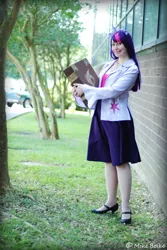 Size: 518x774 | Tagged: 2012, artist:mandyneko, book, clothes, convention, cosplay, derpibooru import, elements of harmony, human, irl, irl human, louisianime, photo, safe, skirt, solo, twilight sparkle