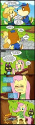 Size: 628x2200 | Tagged: animal crossing, artist:madmax, axe, bottomless, clothes, comic, comic:the town, copper, cutting, fluttershy, isabelle, meme, nintendo, partial nudity, safe, self harm, shipping, sweater, sweatershy, tree cutting, yaranaika