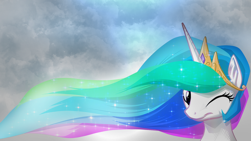 Size: 1920x1080 | Tagged: artist:aumashy, artist:mysticalpha, crown, dat mane, dead source, derpibooru import, edit, princess celestia, safe, solo, vector, wallpaper, wink