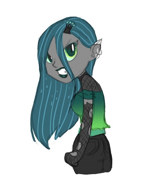 Size: 580x710 | Tagged: safe, artist:carnifex, derpibooru import, queen chrysalis, equestria girls, clothes, piercing, solo