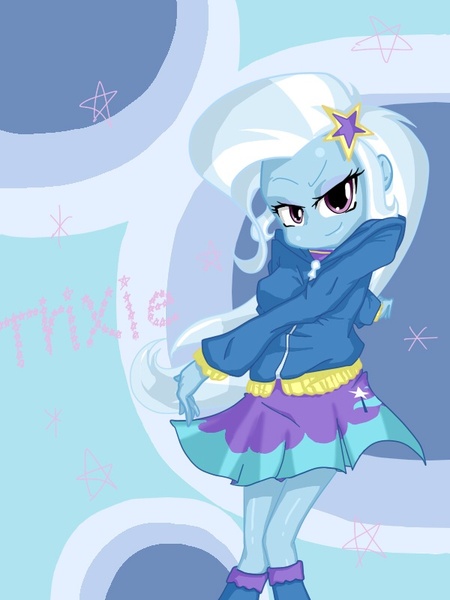 Size: 600x800 | Tagged: safe, artist:pupupunopu, derpibooru import, trixie, equestria girls, clothes, hoodie, pixiv, solo