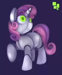 Size: 1468x1786 | Tagged: safe, artist:mcsadat, derpibooru import, sweetie belle, pony, robot, unicorn, blank flank, female, filly, foal, hooves, horn, simple background, solo, sweetie bot