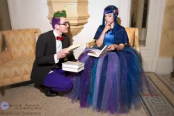 Size: 1080x720 | Tagged: artist:eddric lee photography, artist:kuramachan, artist:staticguru, book, bowtie, cosplay, derpibooru import, glasses, human, irl, irl human, photo, safe, spike, twilight sparkle