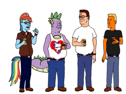 Size: 935x695 | Tagged: artist:aniamalman, bill dauterive, boomhauer, crossover, dale gribble, derpibooru import, hank hill, human, king of the hill, rainbow dash, rarity, safe, spike