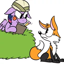 Size: 700x700 | Tagged: safe, artist:karpet-shark, derpibooru import, twilight sparkle, twilight sparkle (alicorn), alicorn, fox, pony, twily-daily, concentrating, female, floppy ears, hat, mare, pith helmet, the fox, tongue out, what does the fox say?, ylvis
