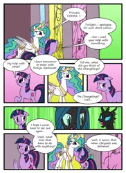 Size: 762x1048 | Tagged: artist:lazingabout94, changeling, comic, derpibooru import, princess celestia, queen chrysalis, safe, twilight sparkle