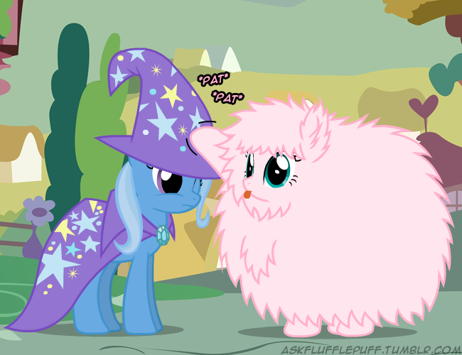 Size: 650x500 | Tagged: artist:mixermike622, derpibooru import, oc, oc:fluffle puff, safe, trixie, tumblr:ask fluffle puff