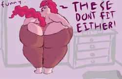 Size: 1280x836 | Tagged: anthro, artist:acoolname, ass, bbw, chubby cheeks, clothes, derpibooru import, double chin, fat, impossibly large butt, impossibly wide hips, morbidly obese, obese, pants, piggy pie, pinkie pie, pudgy pie, safe, solo, ssbbw, underwear, wide hips
