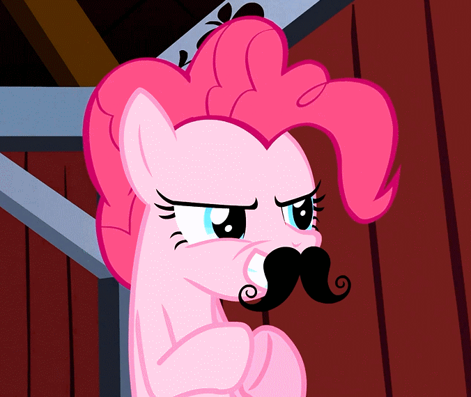 Size: 676x570 | Tagged: safe, derpibooru import, screencap, pinkie pie, earth pony, pony, spike at your service, animated, evil, female, mare, moustache, plotting, solo