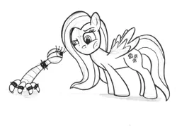 Size: 1056x756 | Tagged: safe, artist:cartuneslover16, derpibooru import, fluttershy, crossover, monochrome, monsters university, stare, staring contest
