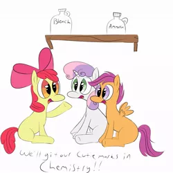Size: 894x894 | Tagged: ammonia, apple bloom, artist:s8ansglory, bleach, chemistry, cutie mark crusaders, derpibooru import, safe, scootaloo, sweetie belle, this will end in tears